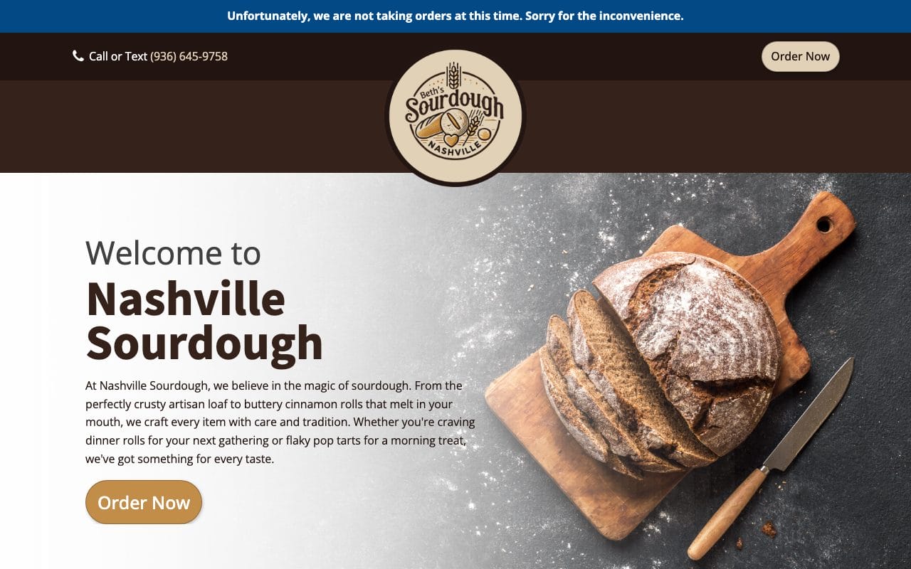 Nashville Sourdough website built by 720 Digital Marketing